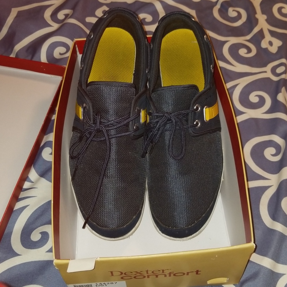 Navy boat shoes with Yellow accents